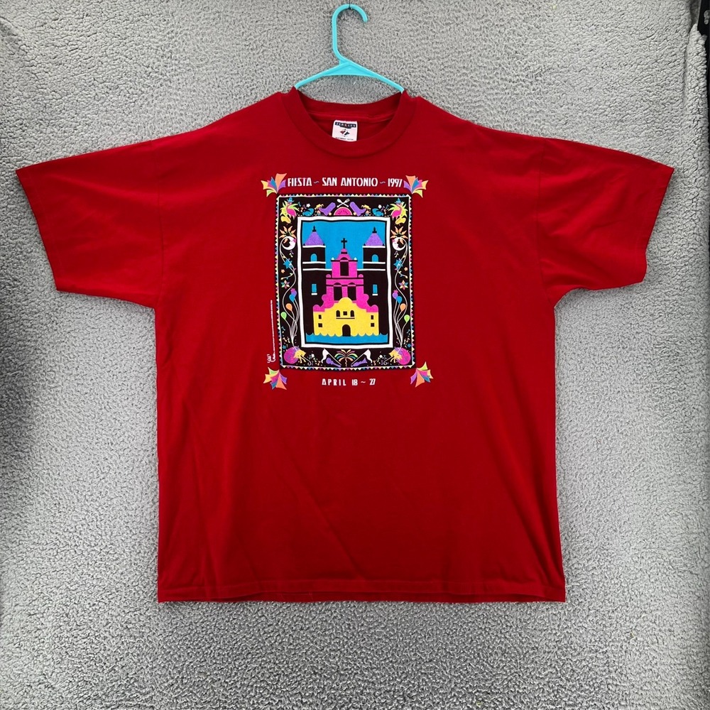 San Antonio Fiesta Party Texas 1997 Jerzees Vintage Alamo Red Shirt Parade